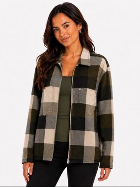 Vintage Carolina Colours Plus Plaid Zip Front Shacket Jacket 16W Green Cotton